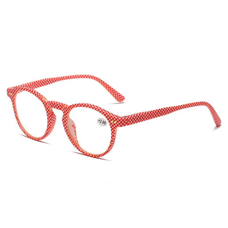 Mousvibe 1319 | Retro round checkered reading glasses