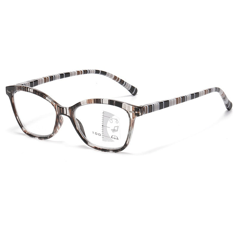 Mousvibe 1255 | Elegant and stylish striped anti-blue light multifocal reading glasses