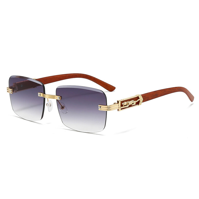 Mousvibe 1250 | Frameless chamfered metal wood grain square sunglasses