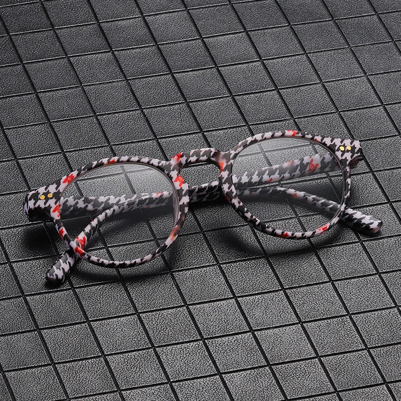 Mousvibe 1319 | Retro round checkered reading glasses