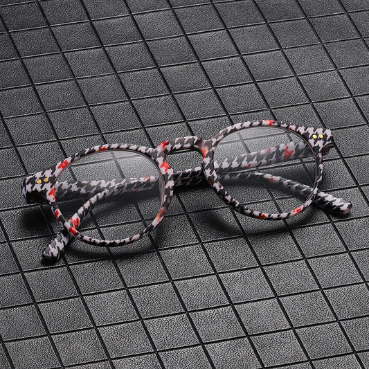 Mousvibe 1319 | Retro round checkered reading glasses