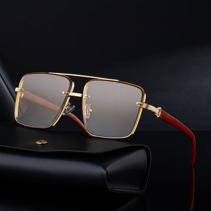 Mousvibe 1128 | Stylish square frame faux wood grain sunglasses