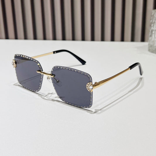 Mousvibe 1213 | Frameless square rhinestone sunglasses