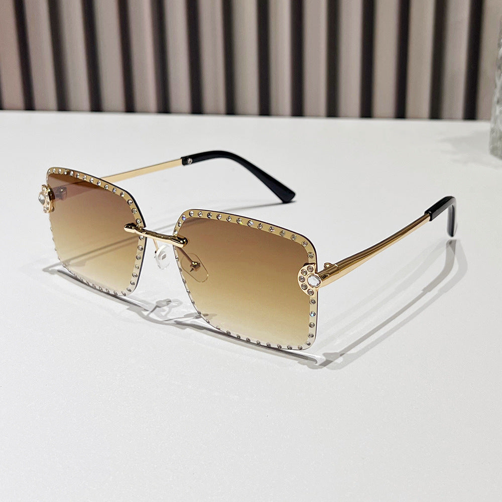 Mousvibe 1213 | Frameless square rhinestone sunglasses