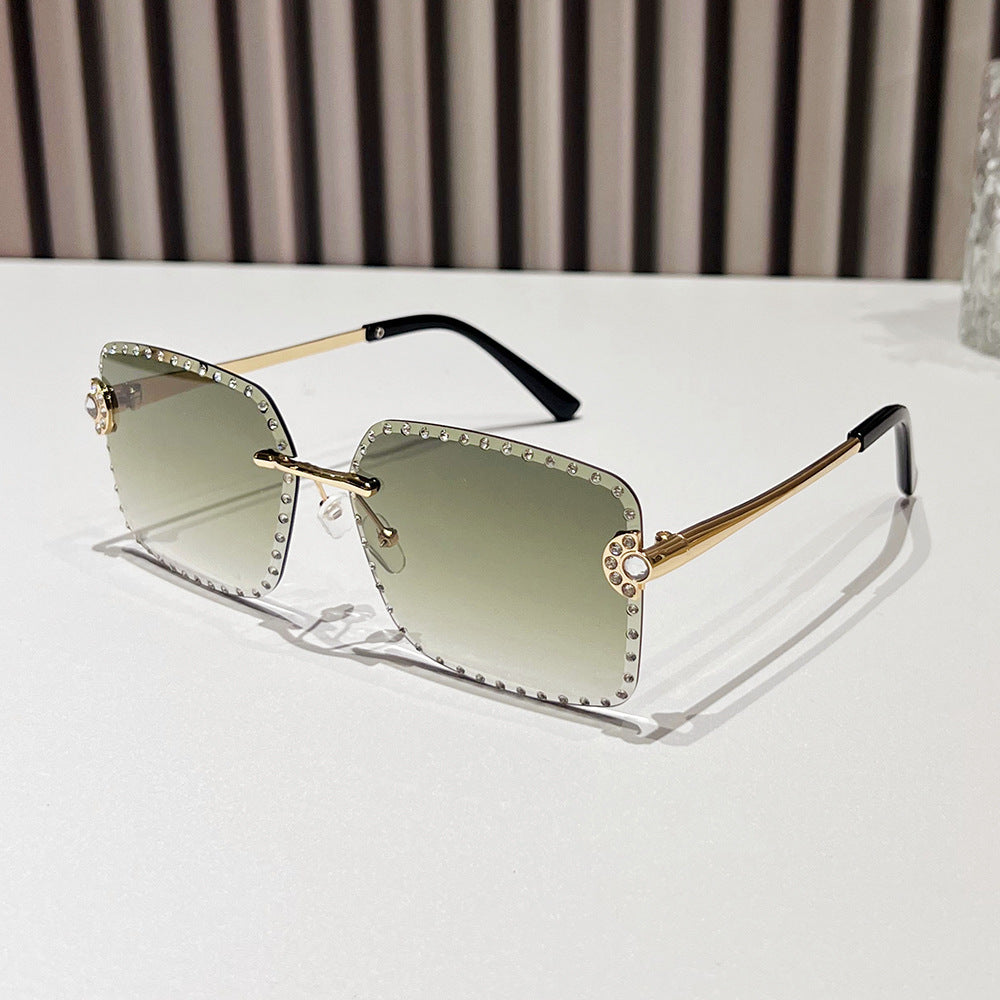 Mousvibe 1213 | Frameless square rhinestone sunglasses