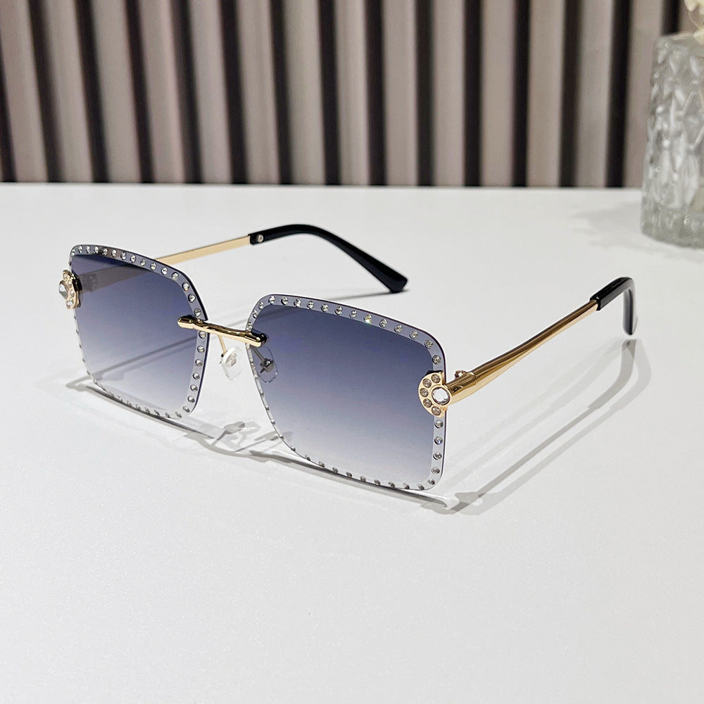 Mousvibe 1213 | Frameless square rhinestone sunglasses
