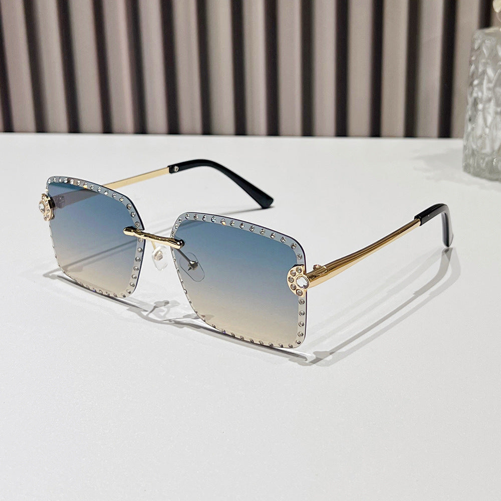 Mousvibe 1213 | Frameless square rhinestone sunglasses