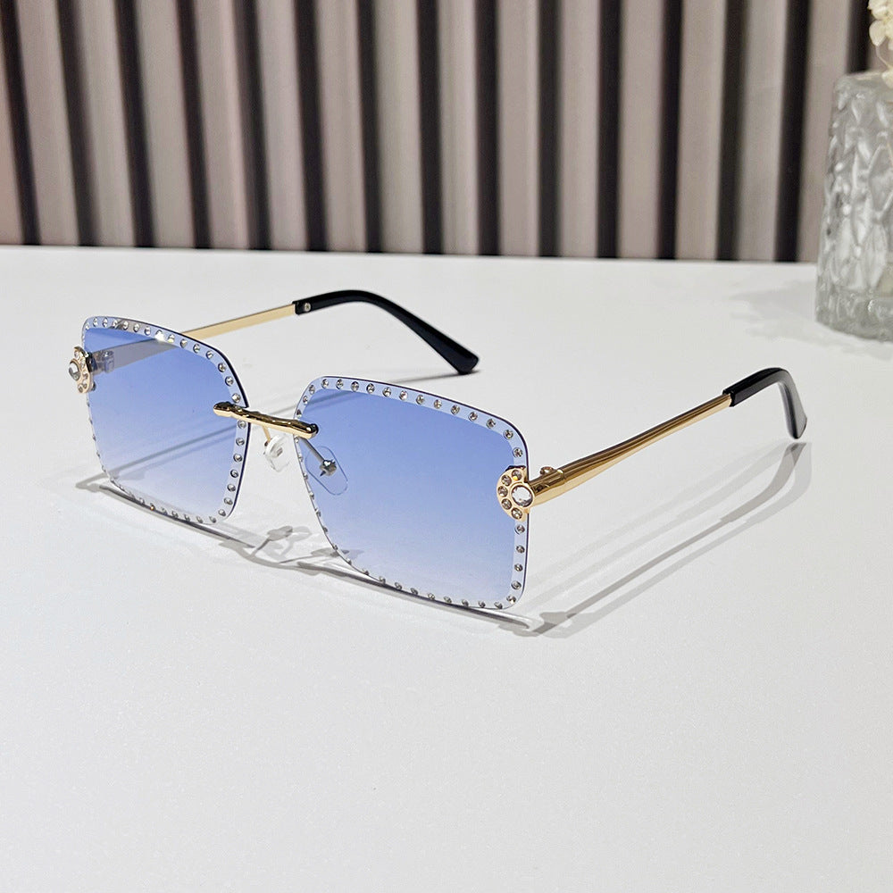 Mousvibe 1213 | Frameless square rhinestone sunglasses