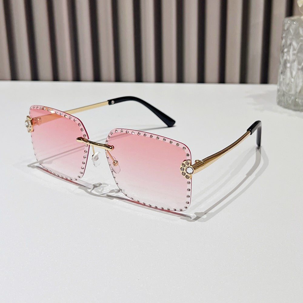 Mousvibe 1213 | Frameless square rhinestone sunglasses