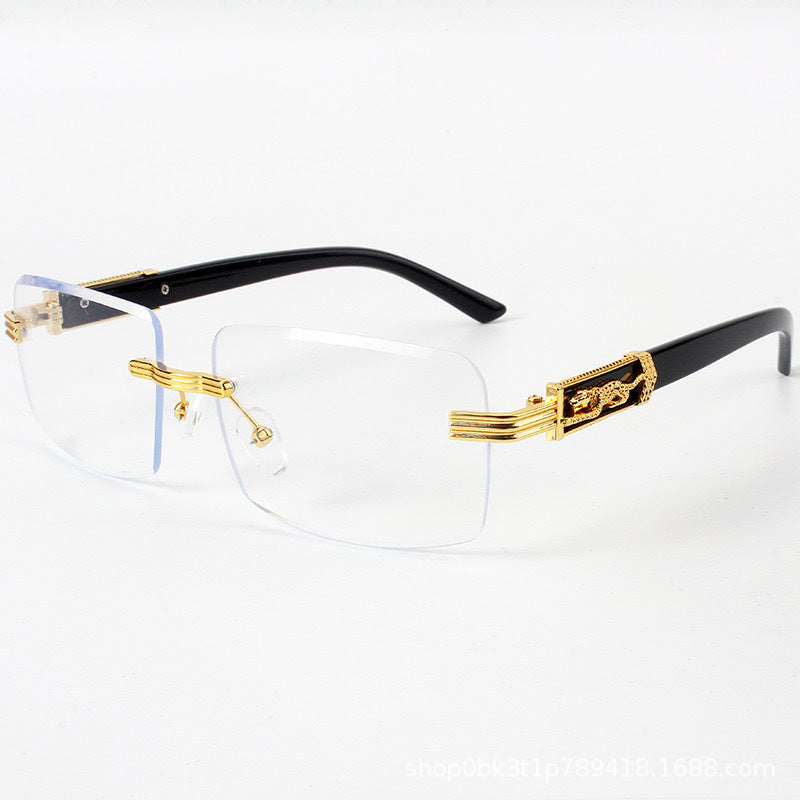 Mousvibe 1250 | Frameless chamfered metal wood grain square sunglasses
