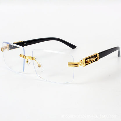 Mousvibe 1250 | Frameless chamfered metal wood grain square sunglasses