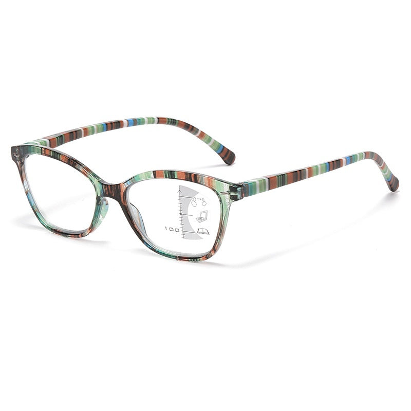 Mousvibe 1255 | Elegant and stylish striped anti-blue light multifocal reading glasses