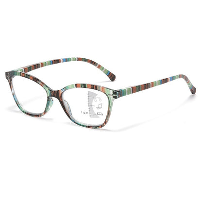 Mousvibe 1255 | Elegant and stylish striped anti-blue light multifocal reading glasses