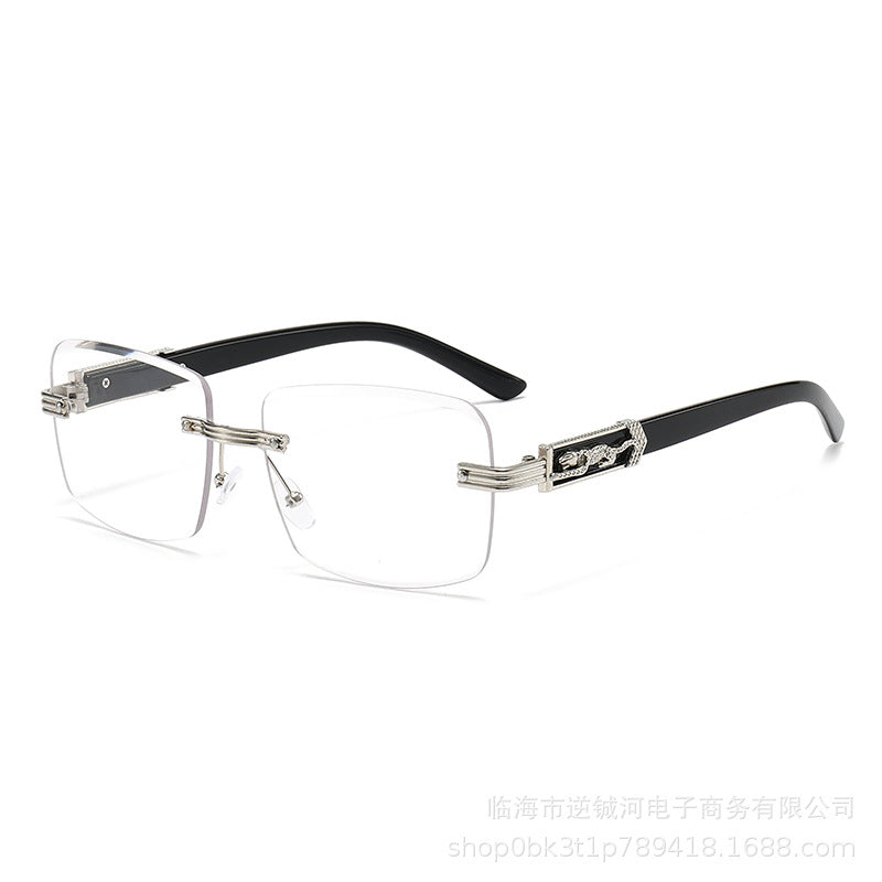 Mousvibe 1250 | Frameless chamfered metal wood grain square sunglasses
