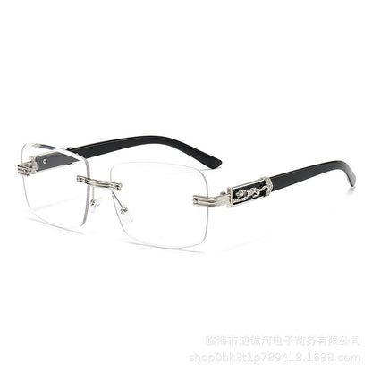 Mousvibe 1250 | Frameless chamfered metal wood grain square sunglasses