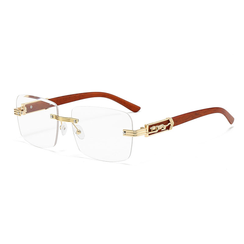 Mousvibe 1250 | Frameless chamfered metal wood grain square sunglasses