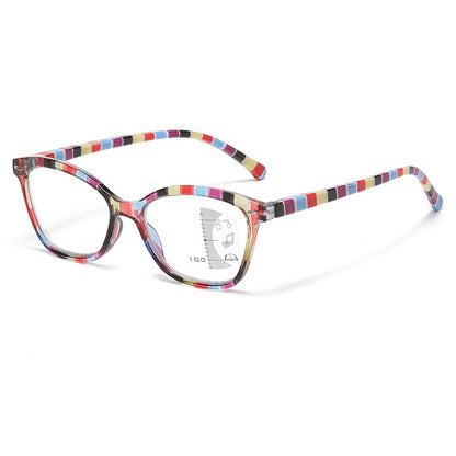 Mousvibe 1255 | Elegant and stylish striped anti-blue light multifocal reading glasses