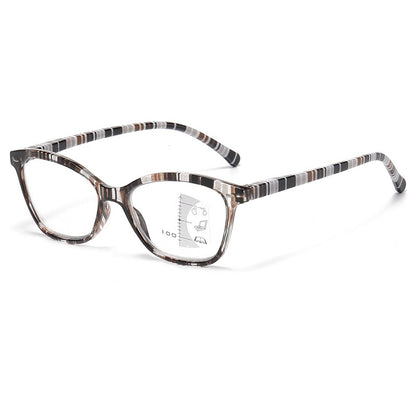 Mousvibe 1255 | Elegant and stylish striped anti-blue light multifocal reading glasses