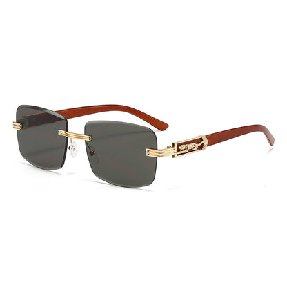 Mousvibe 1250 | Frameless chamfered metal wood grain square sunglasses
